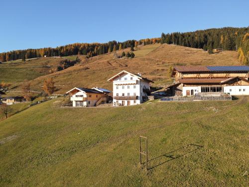 a group of houses on a hill with a field at Ratscheinerhof App Waldruhe in Lazfons
