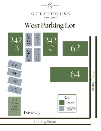 um diagrama do parque de estacionamento oeste em Guesthouse Charleston WEST 64 em Charleston