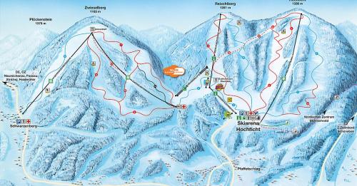 a detailed map of a ski resort at Apartmány Jura in Nová Pec