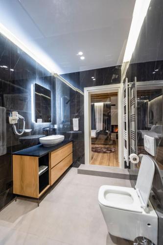 a bathroom with a toilet and a sink at Bujtina Oxhaku in Korçë