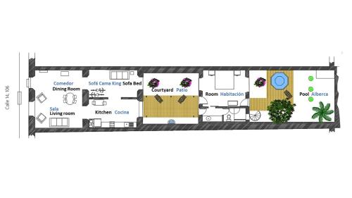 a floor plan of a house at Casa Nicté, hospédate en una casa del siglo XVIII in Campeche