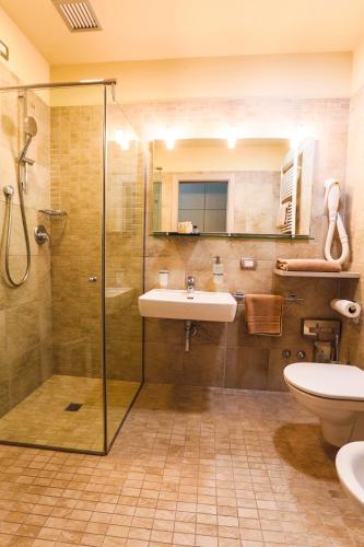 a bathroom with a shower and a sink and a toilet at Euroterme in Bagno di Romagna