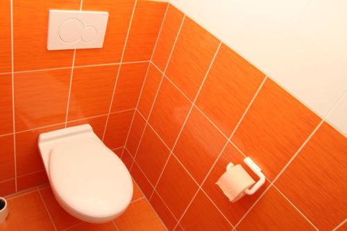 a bathroom with a toilet and two rolls of toilet paper at Penzion Bobule in Staré Město