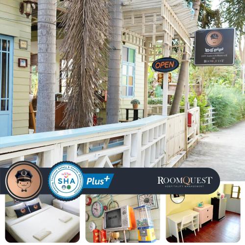 a collage of photos of a house with a sign at RoomQuest Amphawa Floating Market in Amphawa