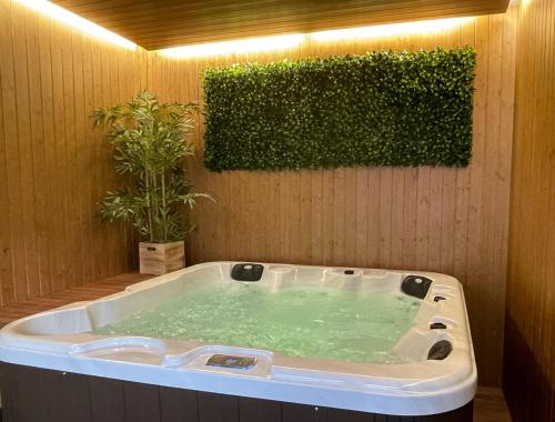 a jacuzzi tub in a room with a plant at Porto Náutico - City Centre in Porto