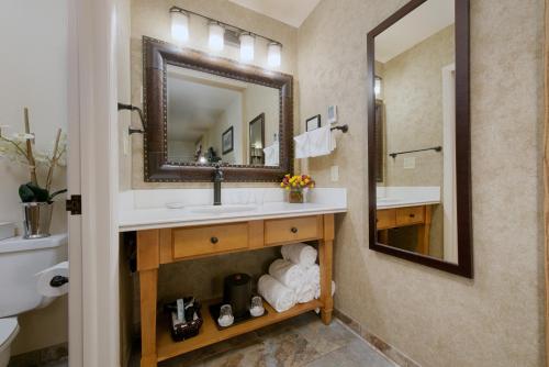 a bathroom with a sink and a mirror at The Rockwell Inn in Jackson