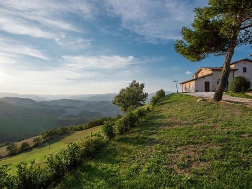 a house on the side of a hill with a tree at Hidden Hamlet Stay with Pool in SantʼAngelo in Vado
