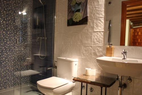 een badkamer met een toilet en een wastafel bij CASA RURAL LAS BODEGAS in Valbuena de Duero