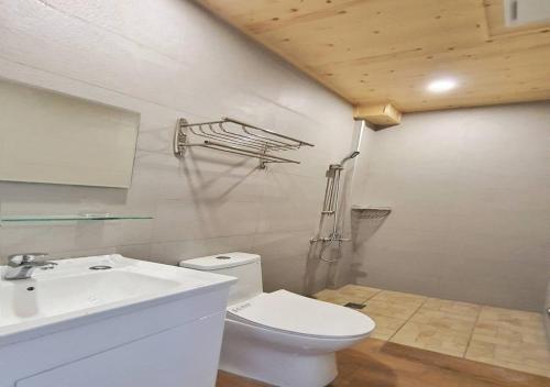 une salle de bain avec des toilettes blanches et un lavabo dans l'établissement 翼想旅宿-平價包棟民宿站前500m舒適便利-花蓮縣民宿2633號, à Hualien