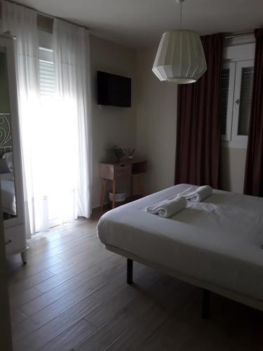 a bedroom with a bed and a large window at Punta Carnero Hostal in Algeciras