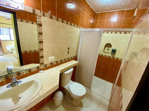 Koupelna v ubytování Hotel Melina