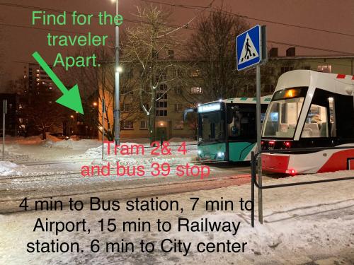 a train is stopped at a bus station in the snow at Find for the traveler in Tallinn