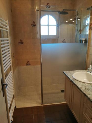une salle de bain avec douche et lavabo dans l'établissement moulin de la lande, à Perros-Guirec