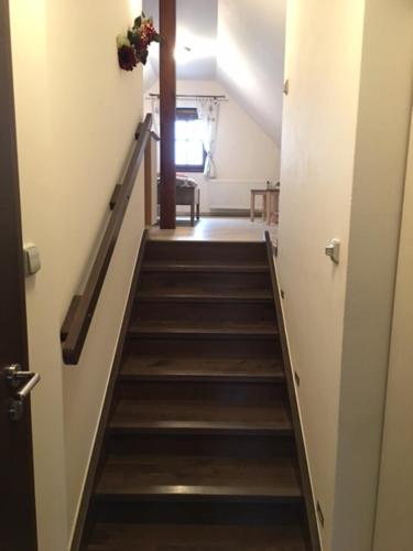 a hallway with a staircase leading to a room at Penzion Villa Alena in Velké Bílovice