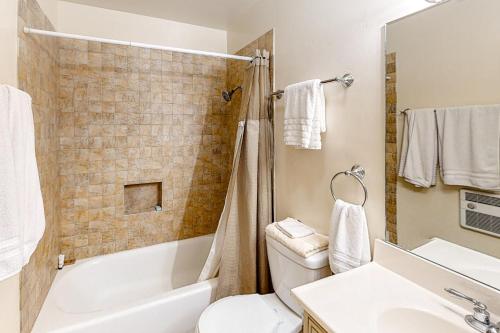 y baño con lavabo, aseo y bañera. en Stagecoach Lane House, en Carbondale