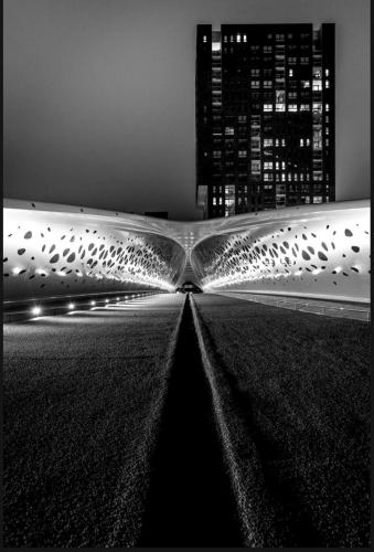 a black and white photo of a bridge in a city at "VH apartment" - center of Antwerp - free parking in Antwerp