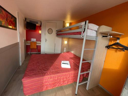 a bedroom with a bunk bed and a ladder at Premiere Classe Dunkerque Saint Pol Sur Mer in Saint-Pol-sur-Mer