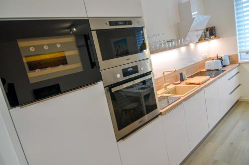 a kitchen with two ovens and a sink at Apartmán Astrid 4 in Mikulov
