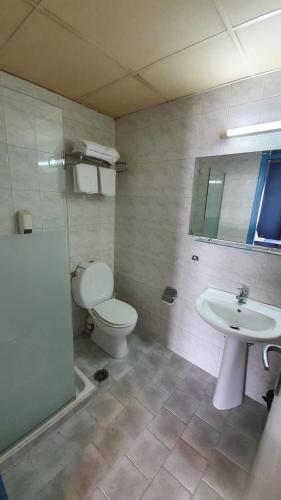 ein Bad mit einem WC und einem Waschbecken in der Unterkunft Athens Lydia Hotel in Athen