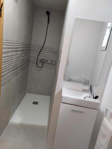 ein Bad mit einem Waschbecken und einer Dusche in der Unterkunft Apartamento Turismo Badajoz in Badajoz