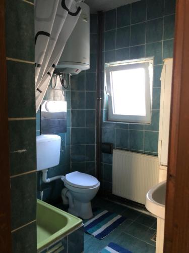 a bathroom with a toilet and a sink and a window at Apartment in Sarajevo