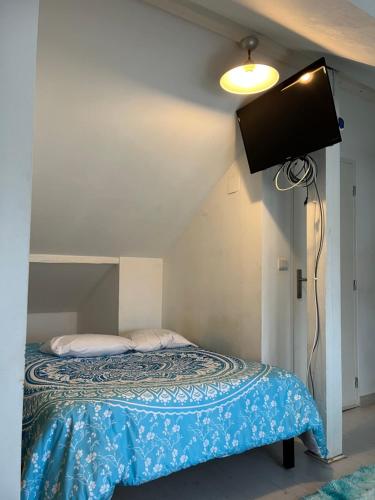 una camera con letto e TV a schermo piatto di Studio-Meublé HyperCentre a Poissy