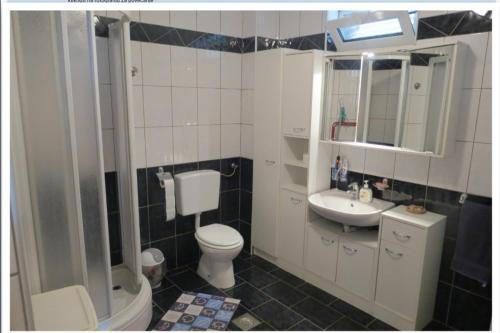 a small bathroom with a toilet and a sink at Vila Legac - Vir in Vir