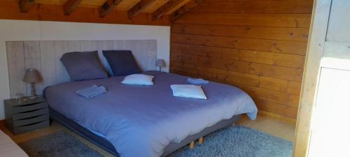 a bedroom with a bed with two pillows on it at Chambre d'Hôtes Barnabas in Saint-Martin-de-la-Porte