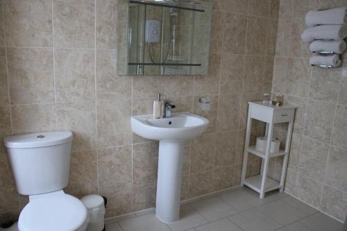 a bathroom with a toilet and a sink at Mardonia Hotel in Blackpool