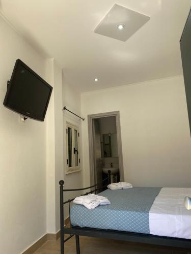 Schlafzimmer mit einem Bett und einem TV an der Wand in der Unterkunft Stanza per 2 persone da Antonio in Parghelia