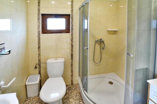 a bathroom with a toilet and a shower and a sink at Holiday homes, Rusinowo in Rusinowo