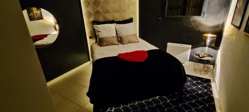 1 dormitorio pequeño con 1 cama en una habitación pequeña en Centre historique de Clisson avec Spa Intérieur, en Clisson