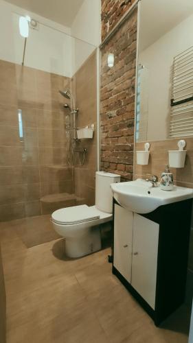a bathroom with a toilet and a sink at Star&oacute;wka Aparts in Krakow