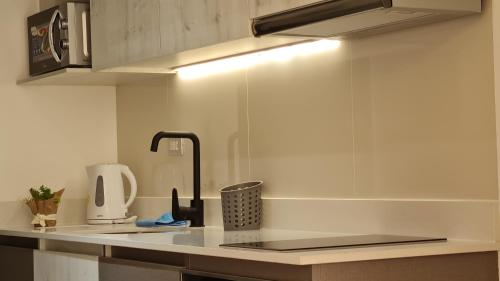 a kitchen with a counter top with a sink at Curitiba VIP Studio 21 in Temuco