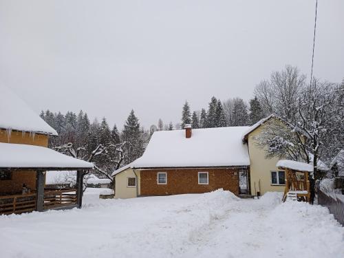 a house with snow on the roof at У ДЯДЬКА in Pilipets