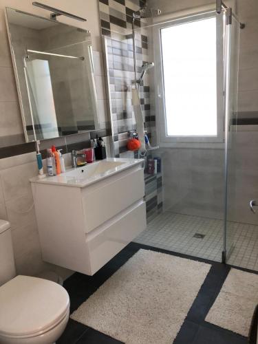 une salle de bain avec toilettes, lavabo et douche dans l'établissement Maison pour 6 personnes au Sables d'Olonne, à Les Sables-dʼOlonne