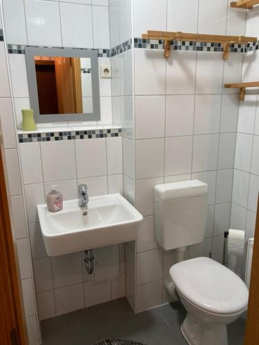 bagno con servizi igienici e lavandino di Schöne Zweiraumwohnung in Cottbus a Cottbus