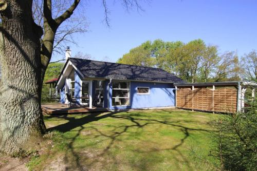 a white house with a fence and a yard at Ferienhaus Seeadler mit Sauna am Dümmer See in Dümmer