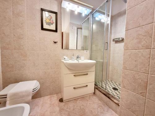 a bathroom with a toilet and a sink and a shower at Il Limoneto in Furore