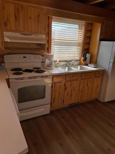a kitchen with a stove and a sink and a refrigerator at Crown Lake Resort in Horseshoe Bend