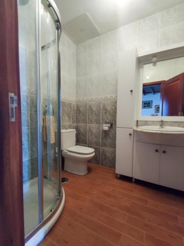 a bathroom with a shower and a toilet and a sink at VolKKanrentals Villa Baljat in El Mojón