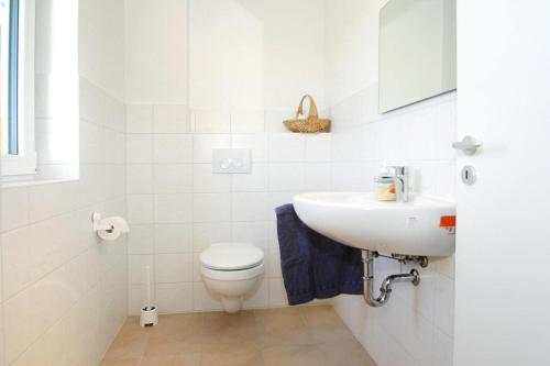 a white bathroom with a toilet and a sink at Holiday home Barbara, Zarrentin in Zarrentin