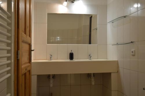 a bathroom with a sink and a mirror at Bohemica Apartman 3 in Kouřim