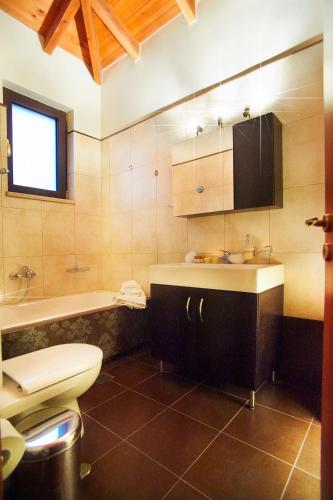 a bathroom with a toilet and a sink and a tub at Villa Zourva in Zoúrva