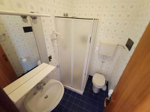a bathroom with a shower and a sink and a toilet at Hotel S.Maria in Brenzone sul Garda