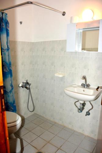 a bathroom with a sink and a toilet at Hotel Atsitsa in Skiros