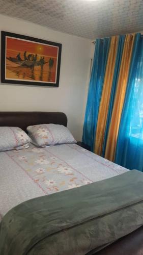 a bedroom with a bed and a picture on the wall at Mansholl Luxurious Apartment in Freetown
