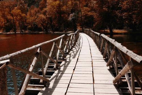 a wooden bridge over a body of water at Suite Rural Carenas in Carenas