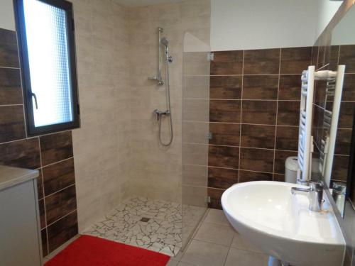 ein Bad mit einem Waschbecken und einer Dusche in der Unterkunft Gîte Veauchette, 3 pièces, 4 personnes - FR-1-496-78 in Veauchette