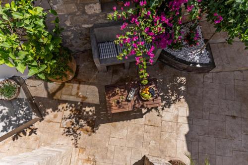 an overhead view of plants and flowers in pots at Casa Sofia, By Hellocrete in Spílion